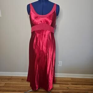 Enchanting NWT Long Red Satin Chemise Slip Dress Size Med
